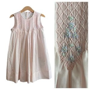 Petit Ami Light Pink Smocked Floral Sleeveless Dress